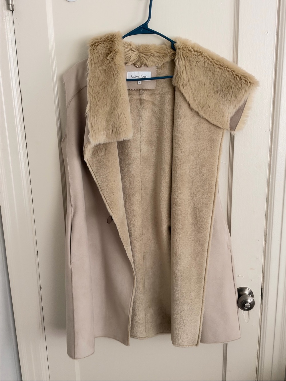 Calvin Klein Beige Faux Fur Lined Coatigan